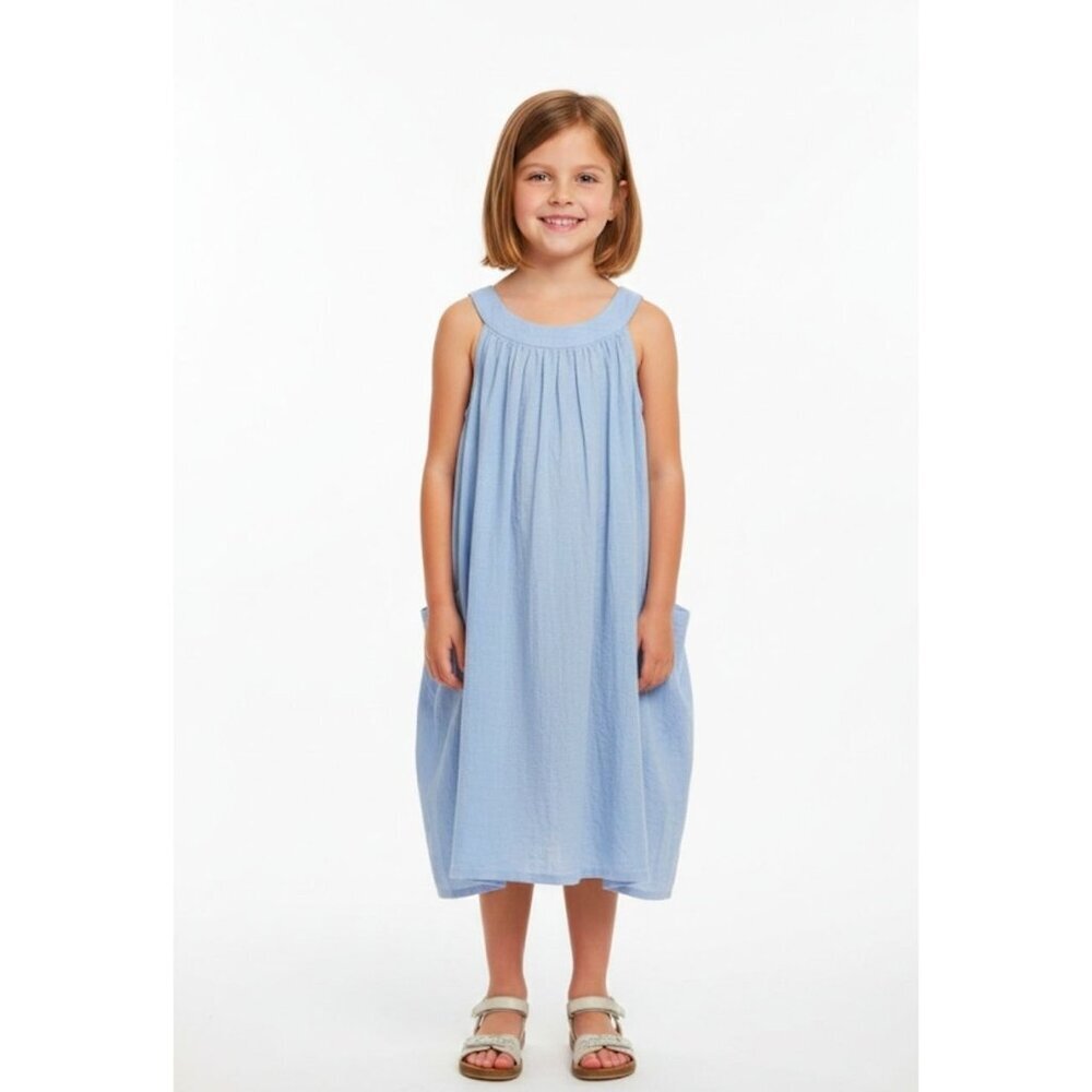 Chasing Fireflies sz 7-8 girl Blue Boho Cotton Sleeveless Dress Pockets